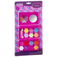 Набор детской декор. косметики Bondibon Eva Moda, CRD 34*18*3 см; косметичка прямоугольная, раскладная, с зеркальцем: тени для век с блёстками 4 оттенка (2,4г), тени для век 6 оттенков (4,2г), блеск для губ 8 оттенков (5,6г), 2 кисточки,1 аппликатор; арт.
