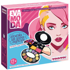 Набор детской декор. косметики Bondibon Eva Moda, BOX 14х14х3,1 см; тени для век-13шт.(8,16г), блеск для губ-6шт.(3,84г), румяна-2шт.(5,76г), пудра-2шт.(6,56г), тушь-1шт.(1,6г), аппликатор-2шт., зеркало-1шт., арт.81022.