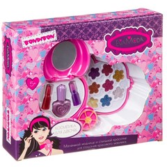 Набор детской декорат. косметики Bondibon Eva Moda, BOX 27,5х23х5,8 см, косметичка-карета 2-уровневая с зеркальцем, тенями для век с блёстками (9 оттенков; 6,3г), аппликатором, помадами (2цвета; 1,6г) и лаком для ногтей (8г), арт.10258H2.