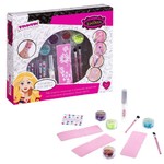 Набор детской декор. косметики Bondibon Eva Moda для боди-арта, BOX 29,5х25х5 см;  глиттер для тела 4 оттенка: жёлт.,малин.,фиолет.,голуб.(4г), гель-клей прозрачный (5г), кисточки 2шт.,трафареты 6 шт. ,самоклеящиеся пласт.стразы; арт.71101.