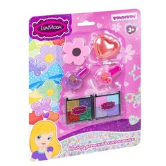 Набор детской декор., косметики Bondibon Eva Moda, CRD 19х1,8х26 см; блестящие тени для век -4шт.(5г) / тени для век -4шт.(5,4г) / лак для ногтей -2шт.(13мл) / блеск для губ-1шт.(2г) / пилочка для ногтей -1шт. / кисть -1шт.,арт.J-606.