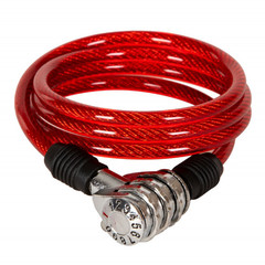 Замок, трос спиральный, кодовый диам.6х100см красный